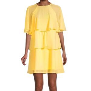 New! Tash + Sophie Women's Ruffle Tiered Lined Mini Dress Yellow Size Large NWT